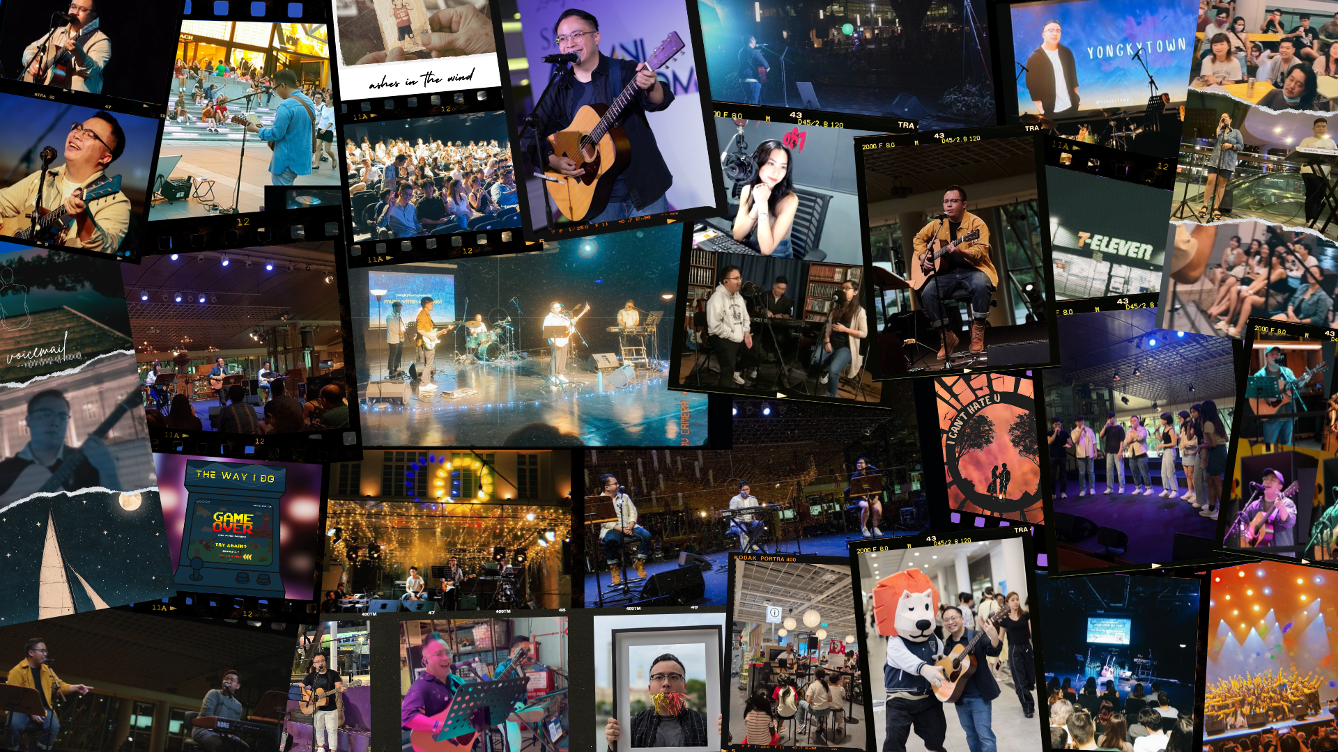A collage of film photos from Yongkytown shows on stage and in the crowd